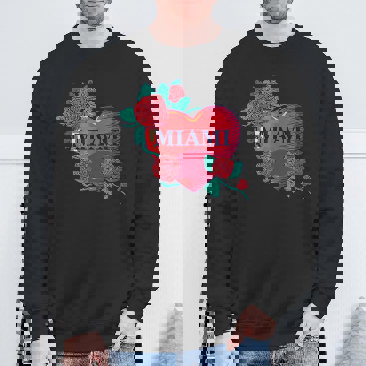 I Love Miami Miami Love Heart & Roses Illustration Graphic スウェットシャツ 高齢者への贈り物