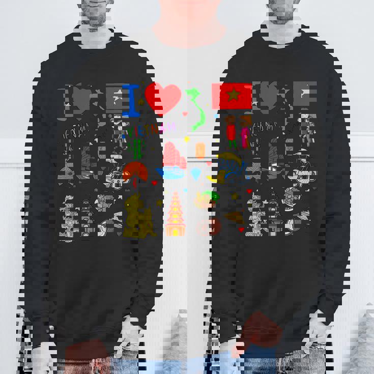 I Loveietnam手描き ベトナムのランドマーク、旗、地図 スウェットシャツ 高齢者への贈り物