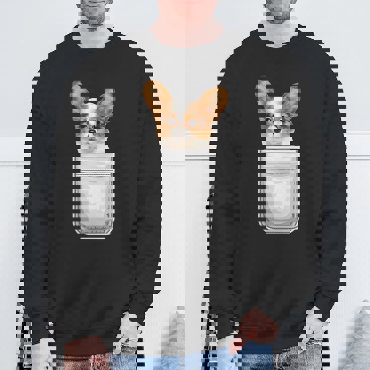 Papillon パピヨン 子犬 ポケットの中の犬 スウェットシャツ 高齢者への贈り物