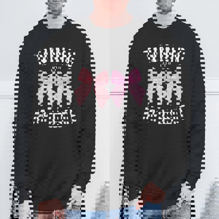 Pink Bow Twinning With My Bestie Twin Matching Twins Friends Sweatshirt Gifts for Old Men