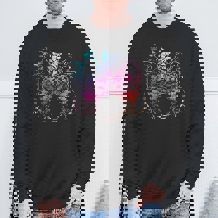 Rockstar ドラマー 猫 ドラム ミュージシャンバンド 音楽愛好家 スウェットシャツ 高齢者への贈り物