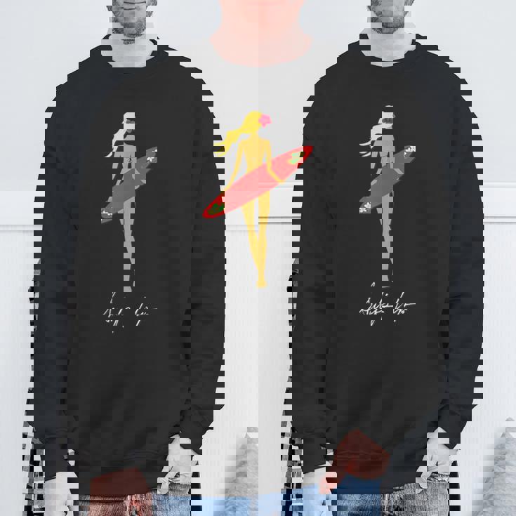 Surfs Up トロピカルブロンドサーファーガール スウェットシャツ 高齢者への贈り物