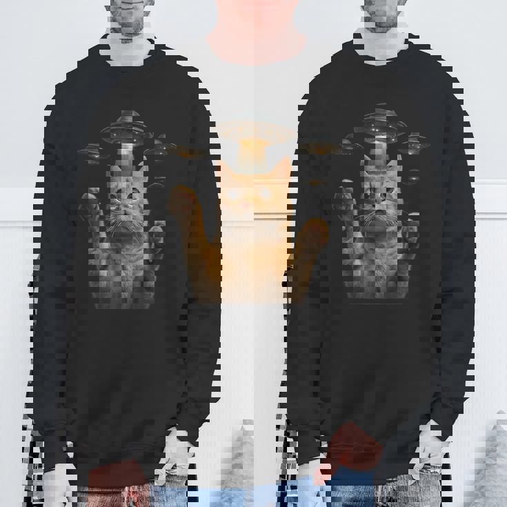 Ufo 誘拐 猫 面白い エイリアン ビーム リアル スタイル スウェットシャツ 高齢者への贈り物