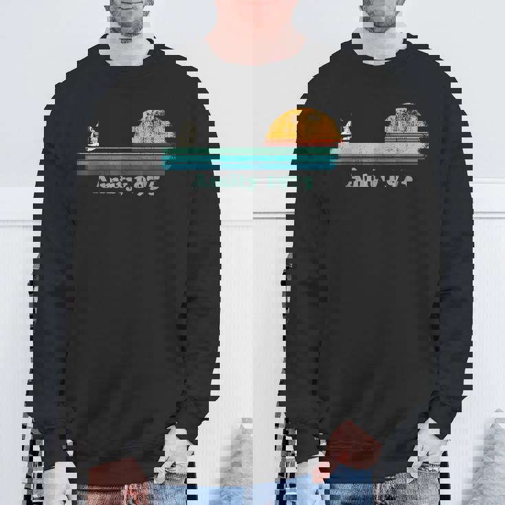 Vintage Amity 1975 Sunset Retro Sailboat Summer Vibes Sweatshirt Gifts for Old Men
