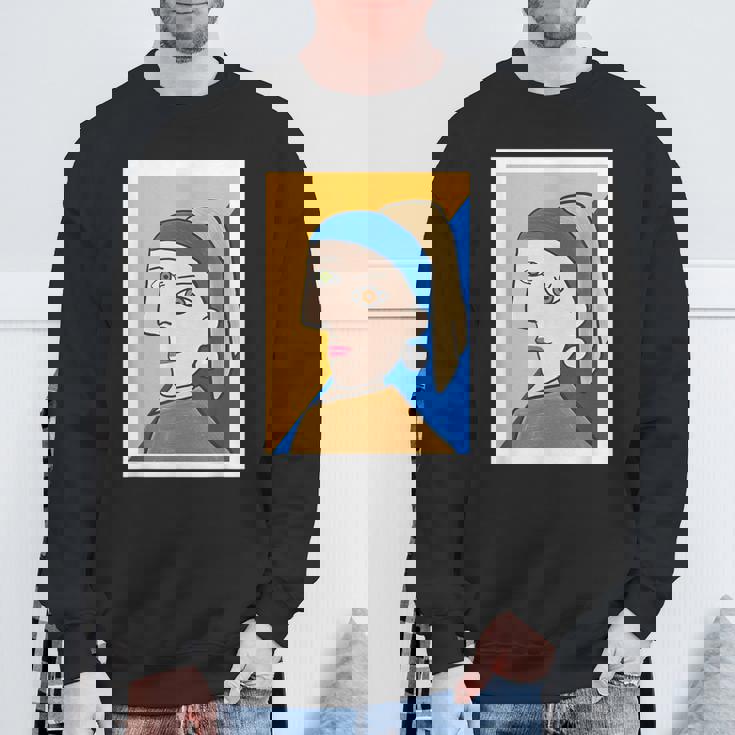 【ピカソ風】真珠の耳飾りの少女／フェルメール（パロディ）【世界の名画】面白い 美術館アート スウェットシャツ 高齢者への贈り物