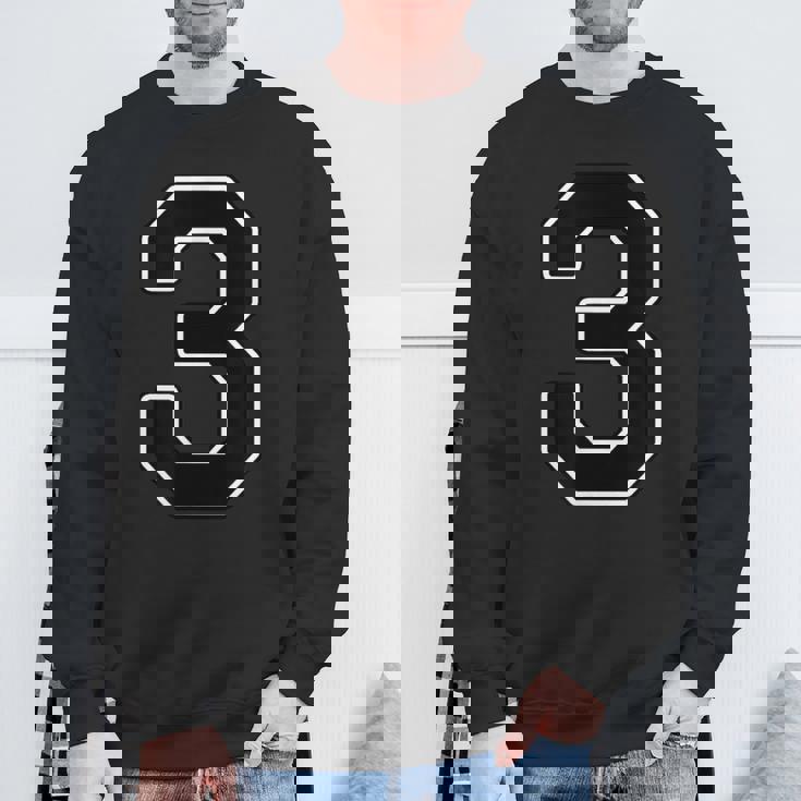 【両面プリント・表裏】3 数字 背番号・胸 ユニフォーム ナンバー【ブラック／黒の文字】スポーツ 部活 チーム 野球 スウェットシャツ 高齢者への贈り物