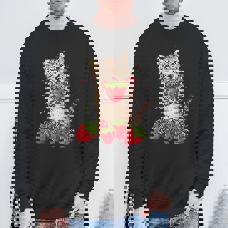 いちご 猫 いちご フルーツ ネコ アニマル プリント 図面 スウェットシャツ 高齢者への贈り物