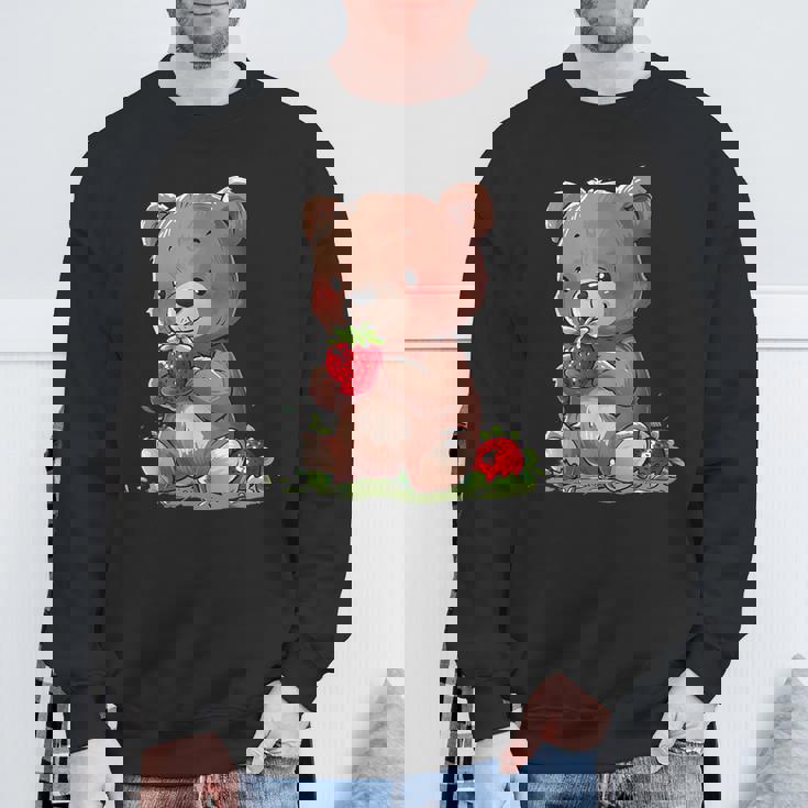 いちごくま かわいい くま 作品 描画 いちご フルーツ スウェットシャツ 高齢者への贈り物