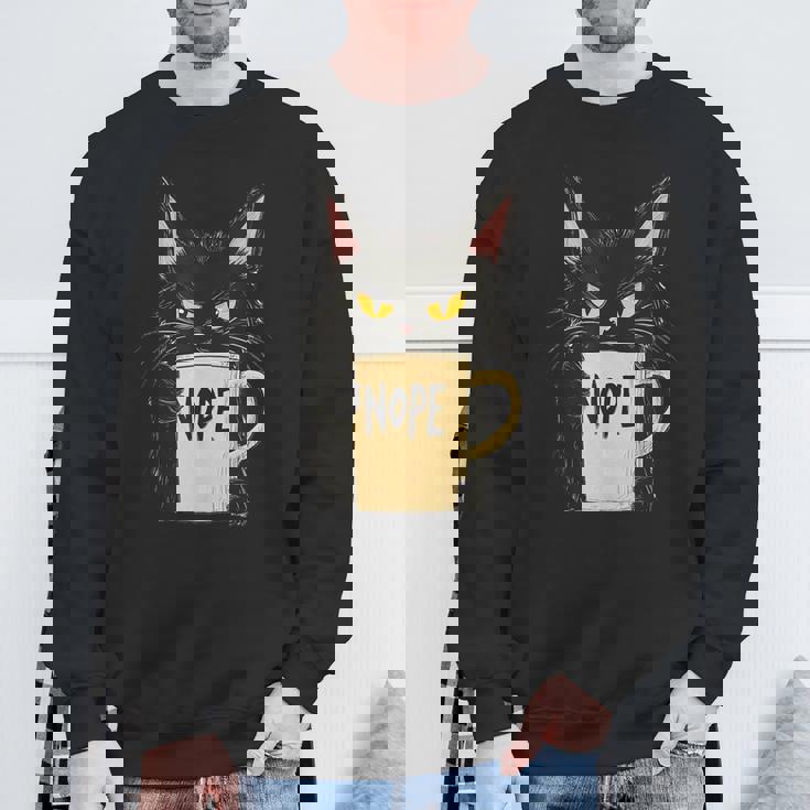 おかしな猫 コーヒーマグと黒猫 Nope スウェットシャツ 高齢者への贈り物