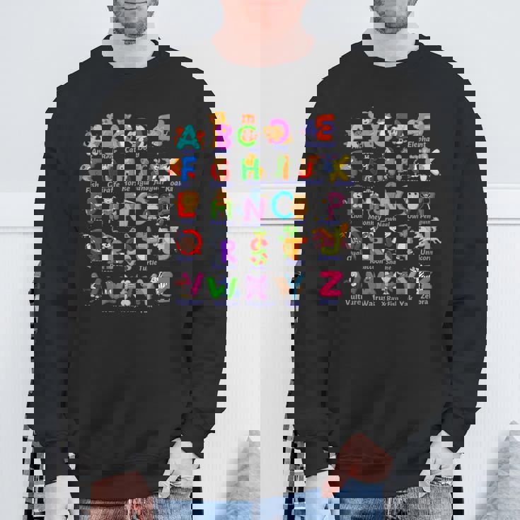 おもしろアルファベット動物新学期abc学習ギフト スウェットシャツ 高齢者への贈り物