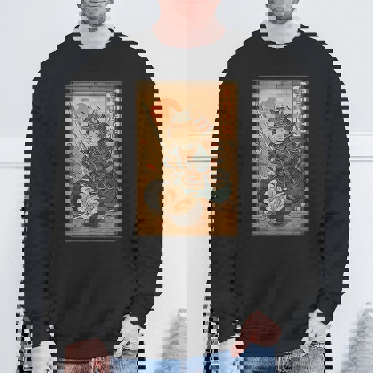 おもしろ寿司 侍猫 道場 夕日 浮世絵 漫画 漢字アート スウェットシャツ 高齢者への贈り物