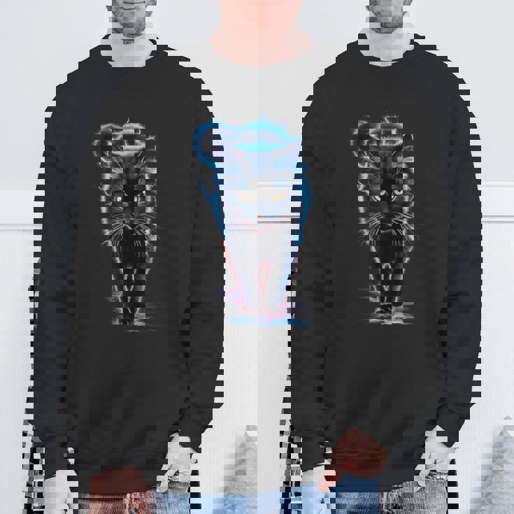 おもしろ猫 稲妻 黒猫 スウェットシャツ 高齢者への贈り物