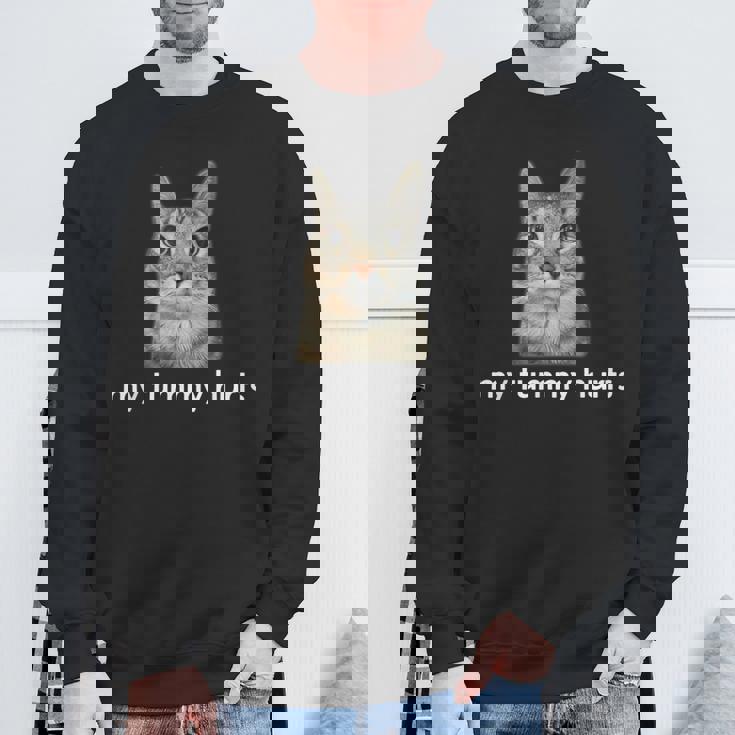 お腹が痛い面白い猫のミーム スウェットシャツ 高齢者への贈り物