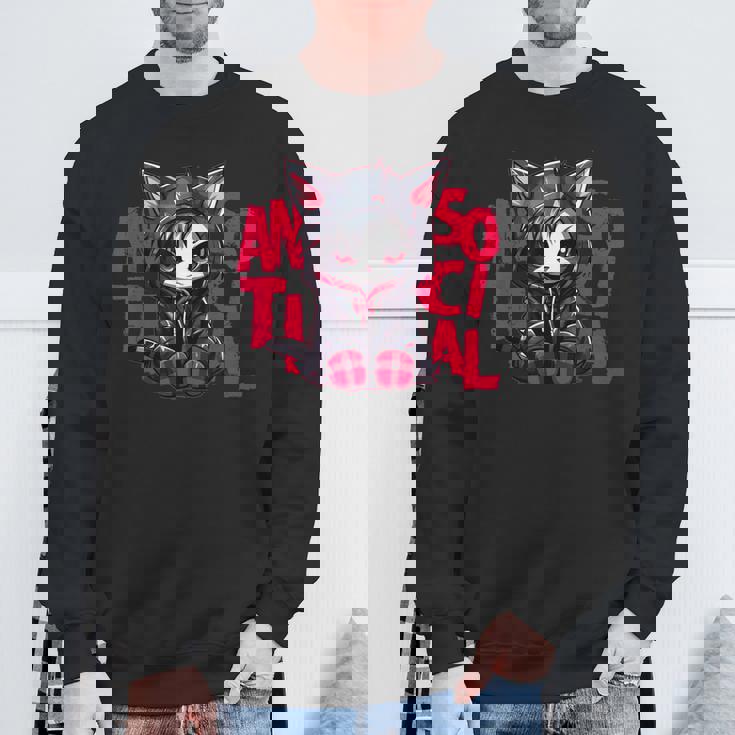 かわいい アニメ ゴシック 猫 ちび反社会的 メンヘラ グランジ スウェットシャツ 高齢者への贈り物