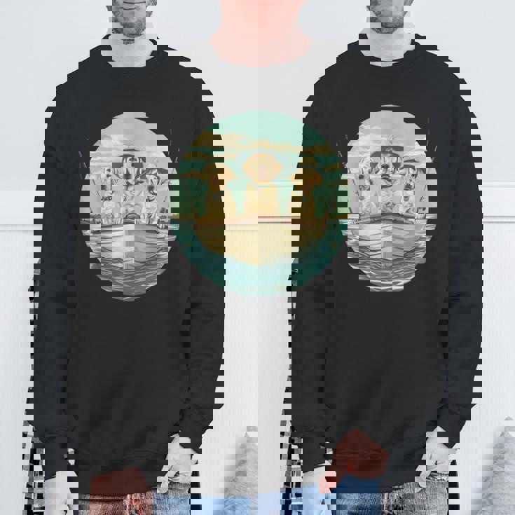 かわいい イエロー ラブラドールレトリバー 犬 釣り ボート 湖 犬 スウェットシャツ 高齢者への贈り物