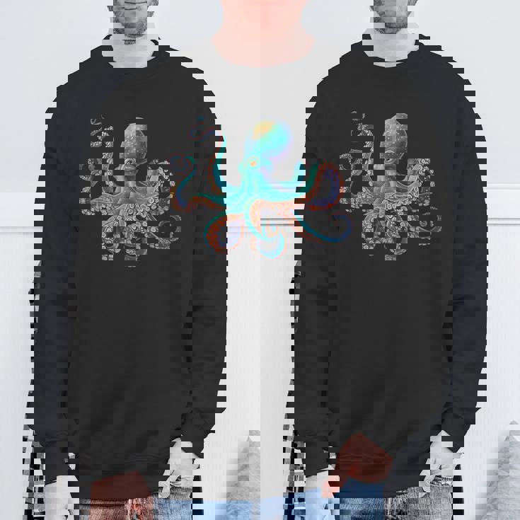 かわいい タコ カラフル ヴィンテージ ブルー イカ クラーケン スキューバ ダイビング スウェットシャツ 高齢者への贈り物