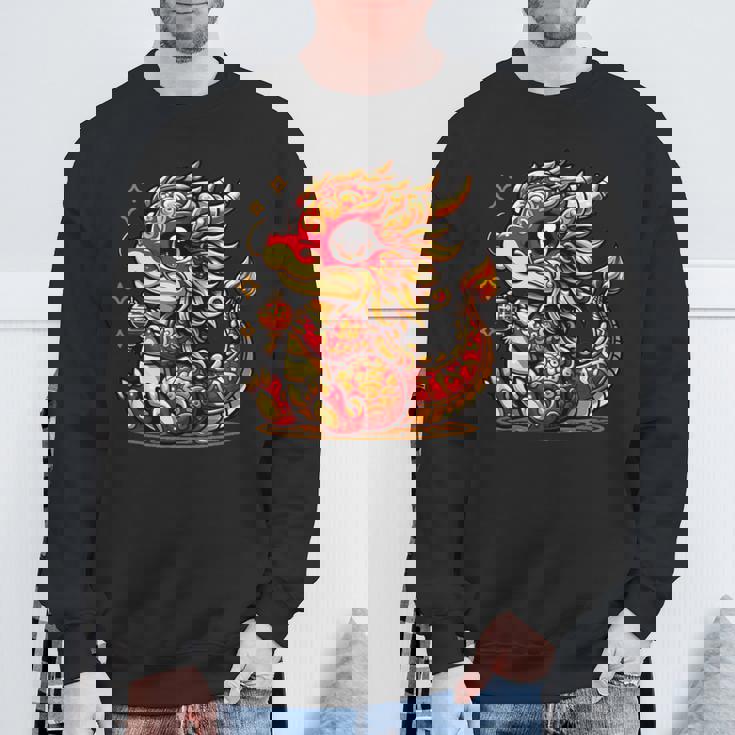 かわいい かわいい 赤 金 龍 中国 旧正月 縁起物 スウェットシャツ 高齢者への贈り物