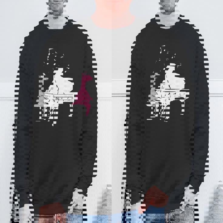 かわいいアルパカ弾き ピアノ音符記号 ミュージシャンアート スウェットシャツ 高齢者への贈り物