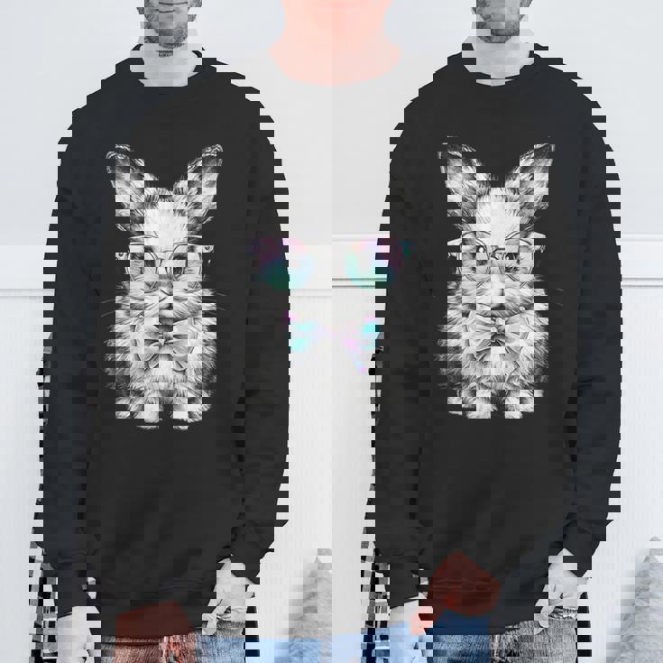 かわいいエステティックイースターボウタイバニーウサギメガネ付き スウェットシャツ 高齢者への贈り物