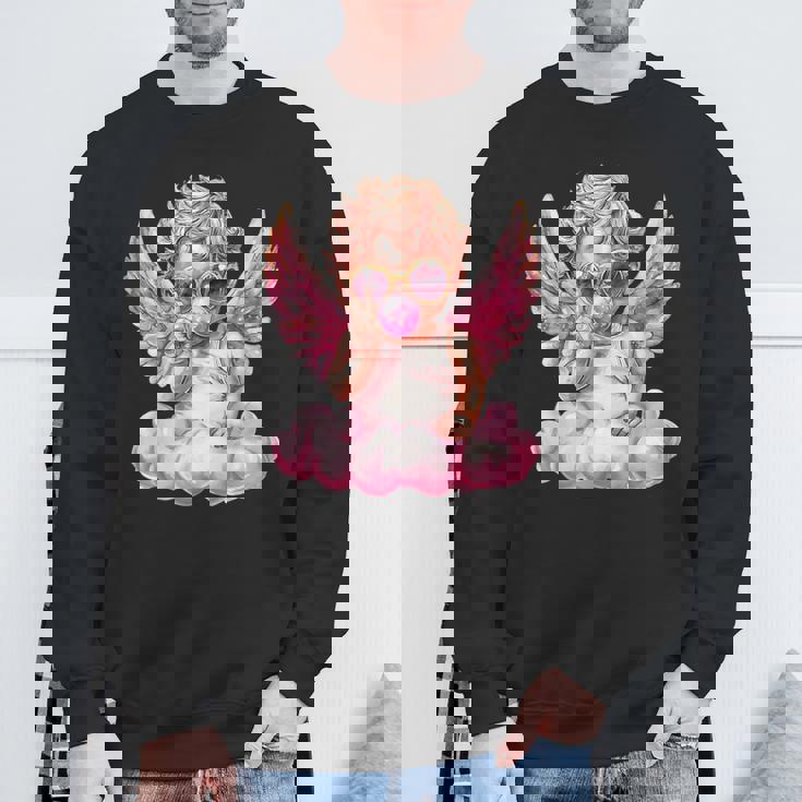 かわいいキューピッド吹くバブルガムサングラスバレンタインデー。 スウェットシャツ 高齢者への贈り物