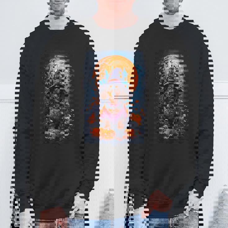 かわいいダックスフントと不気味なお化け屋敷のハロウィンコスチューム スウェットシャツ 高齢者への贈り物