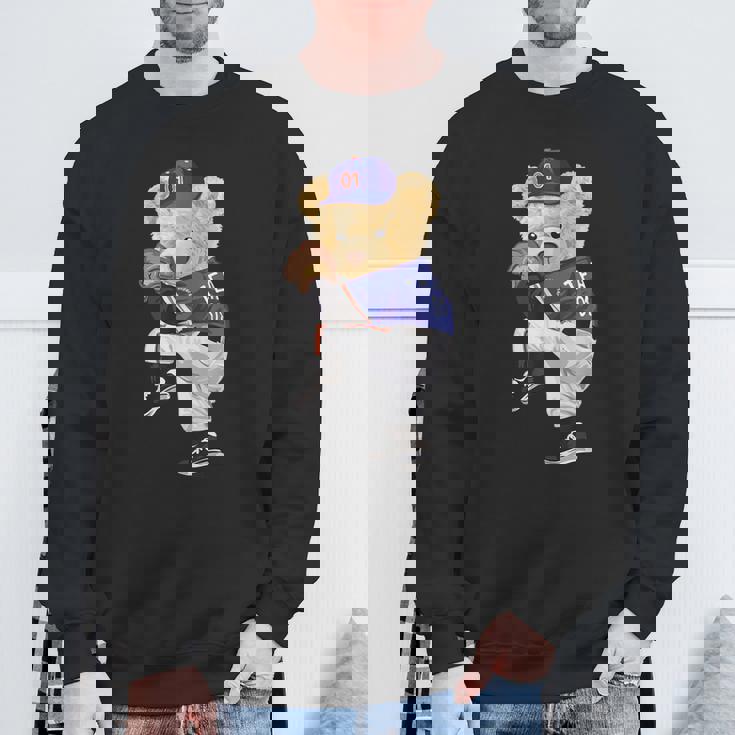 かわいいテディベア 野球ジャグ スウェットシャツ スウェットシャツ 高齢者への贈り物