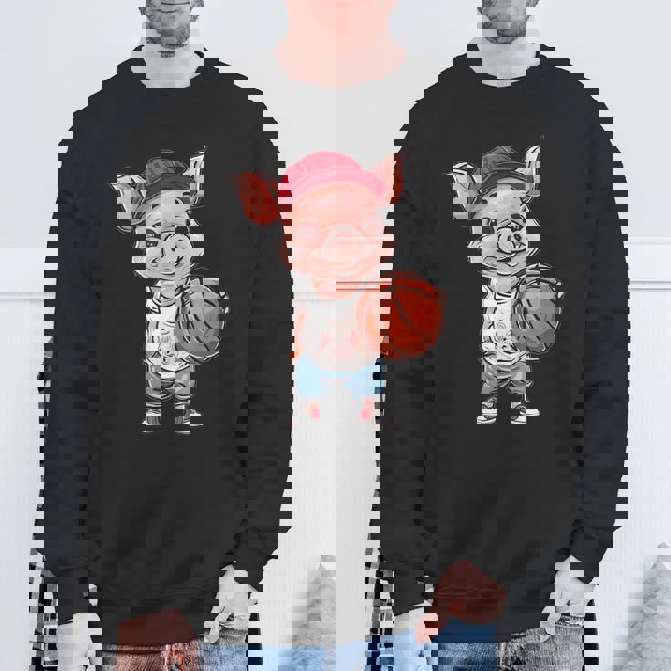 かわいいバスケットボールブタ スウェットシャツ 高齢者への贈り物