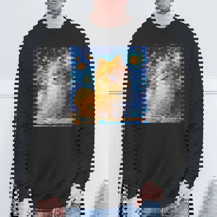 かわいいポメラニアン犬 星月夜 ヴィンセント・ヴァン・ゴッホ絵画 スウェットシャツ 高齢者への贈り物