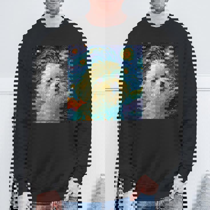 かわいいマルチーズドッグ 星月夜 ヴィンセント・ヴァン・ゴッホ絵画 スウェットシャツ 高齢者への贈り物