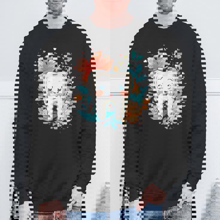 かわいい歯と花iキッズ歯 スウェットシャツ 高齢者への贈り物