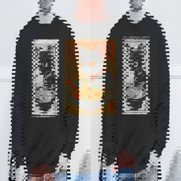 かわいい猫とラーメン麺 日本のアニメ漫画 スウェットシャツ 高齢者への贈り物