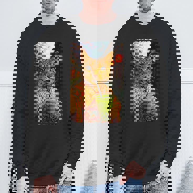 かわいい着物猫 自撮り 抹茶 バブルティー スウェットシャツ 高齢者への贈り物