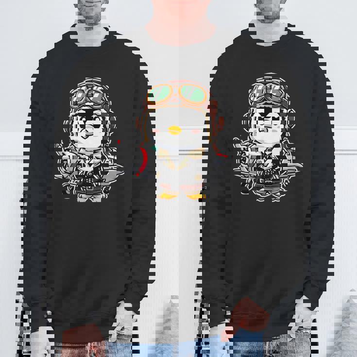 かわいい空飛ぶペンギン パイロット ヘルメット 飛行機 航空機 航空機 スウェットシャツ 高齢者への贈り物