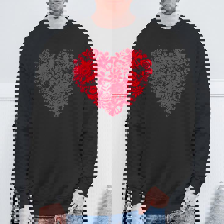 かわいい花赤いハート花のバレンタインデーの愛 スウェットシャツ 高齢者への贈り物