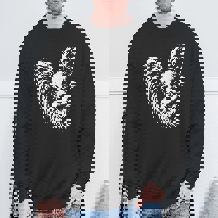 かわいい覗くパピヨン犬のグラフィック デザイン スウェットシャツ 高齢者への贈り物