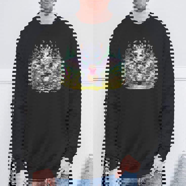 かわいい赤ちゃんドラゴンハート森林ファンタジー水彩ar スウェットシャツ 高齢者への贈り物