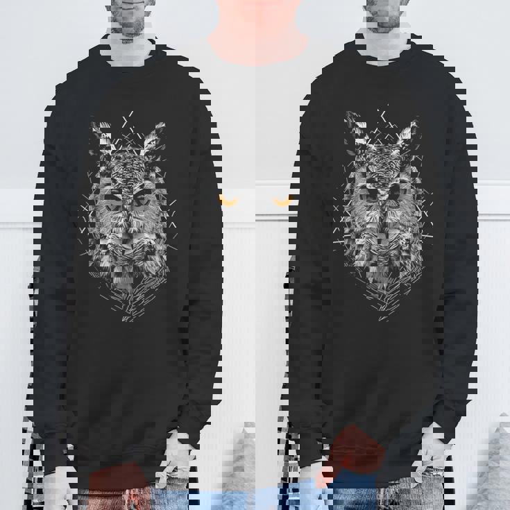 ふくろう ドローイング アート 動物 イラスト モチーフ フクロウ スウェットシャツ 高齢者への贈り物