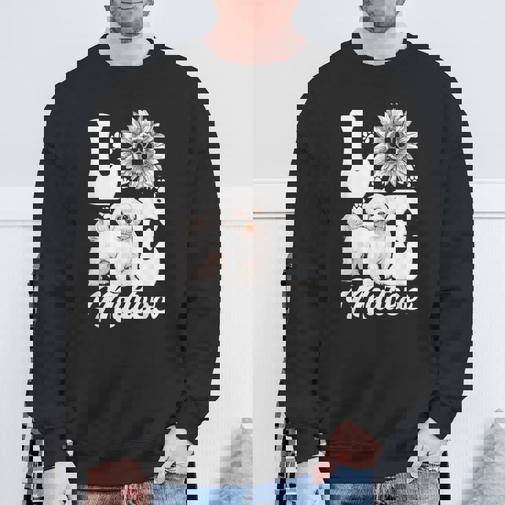 アイ・ラブ・マルチーズ・ドッグ・オーナー・ファニー・ポー・プリント・サンフラワー・ラバー スウェットシャツ 高齢者への贈り物