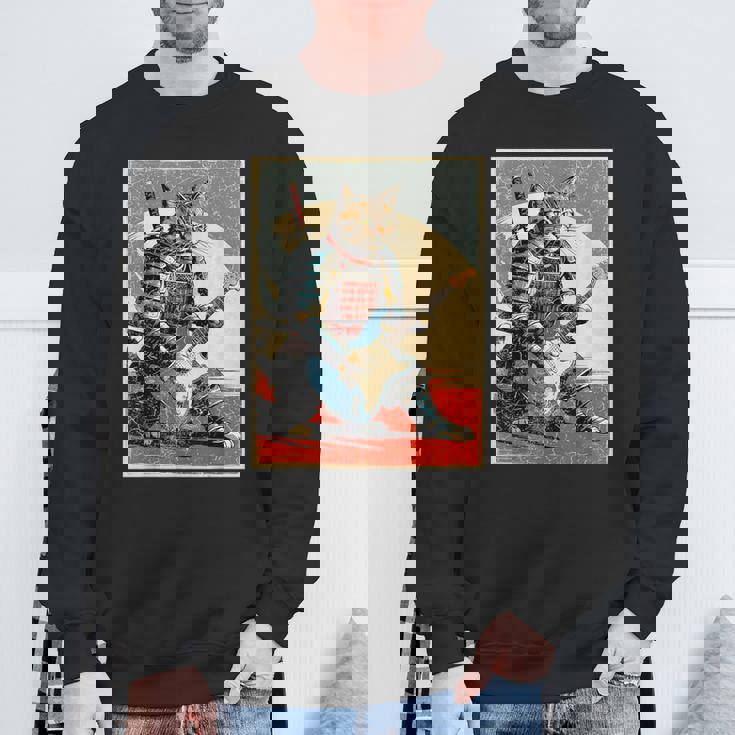 アニメ 日本の侍猫 エレキギターを弾くアートワーク スウェットシャツ 高齢者への贈り物