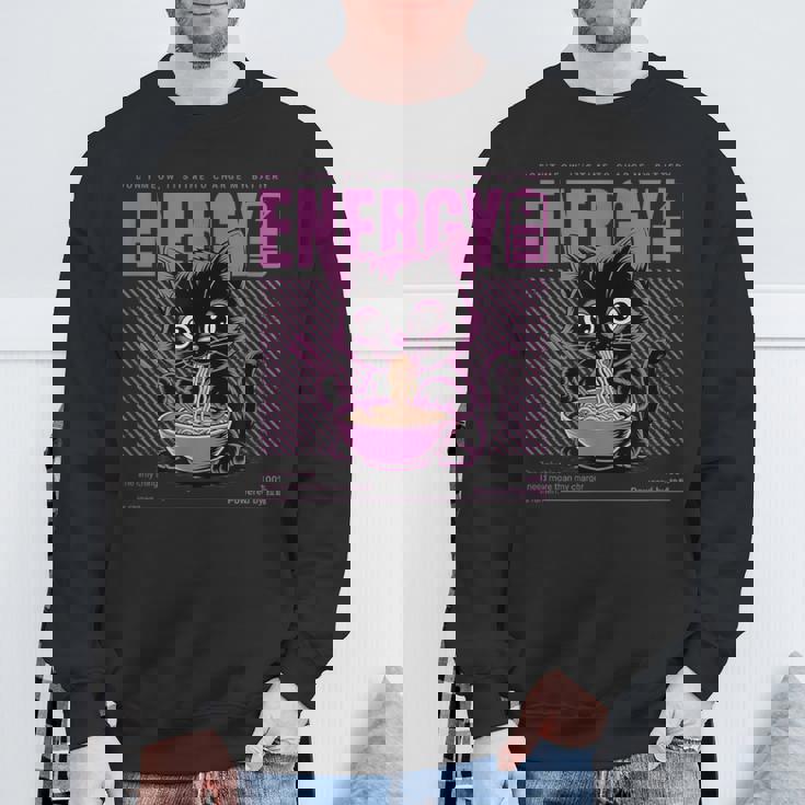 アニメ風ラーメン猫デザイン 充電と食欲のエネルギー系グラフィック スウェットシャツ 高齢者への贈り物