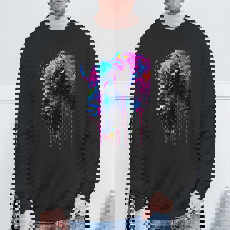 アメリカンバイソンカラーポップアート 美しいアメリカンバイソン愛好家 スウェットシャツ 高齢者への贈り物