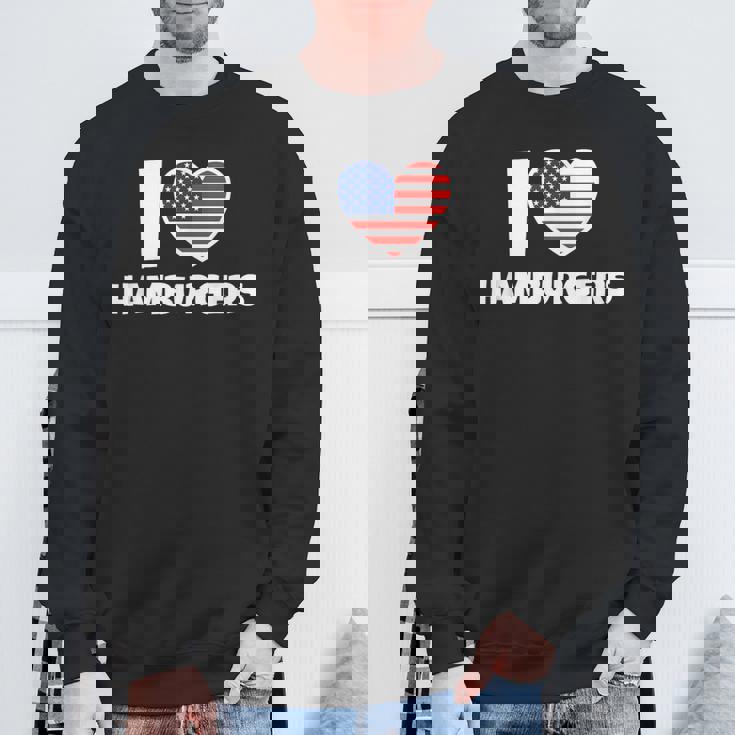 アメリカ国旗とハートのアイ・ラブ・ハンバーガー スウェットシャツ 高齢者への贈り物