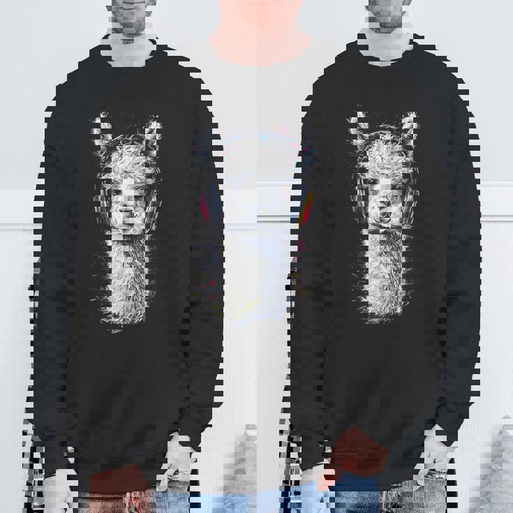 アルパカ アニマル モチーフ 音楽 ヘッドホン イラスト アルパカ スウェットシャツ 高齢者への贈り物