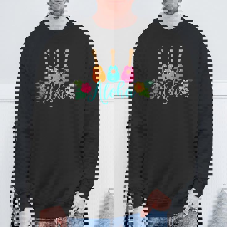 アロハシャツ ウクレレとハイビスカス柄 スウェットシャツ 高齢者への贈り物