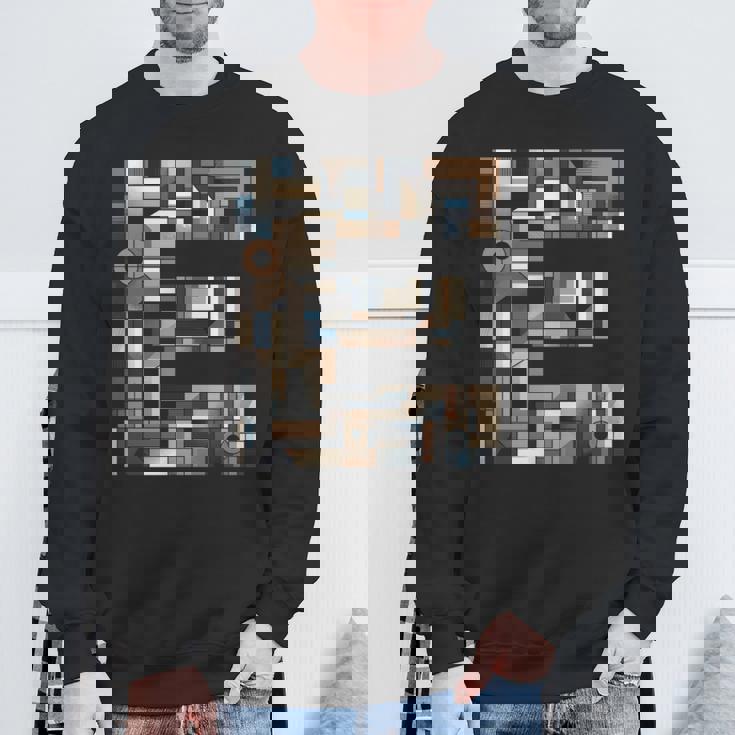 イニシャル 名前 文字 E アルファベット キュービズム アートスタイル 長袖tシャツ スウェットシャツ 高齢者への贈り物