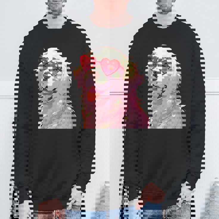 イングリッシュクリーム ゴールデンレトリバー ママギフト ハート メガネ ラブ スウェットシャツ 高齢者への贈り物