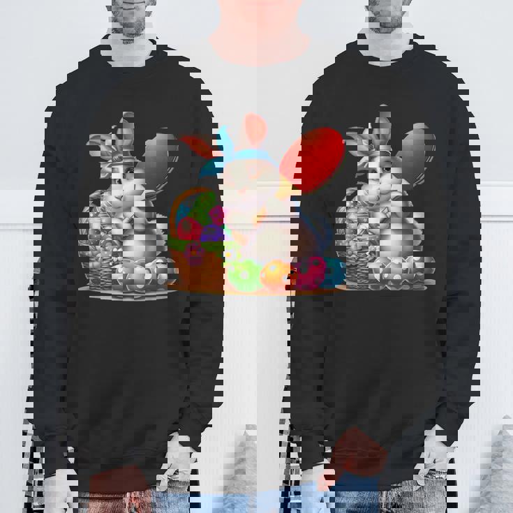 イースターバニー卓球ウサギイースターエッグ卓球 スウェットシャツ 高齢者への贈り物