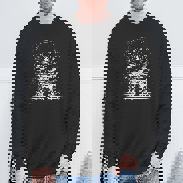 ウィトルウィウス的人体図 ドラム 面白tシャツ レオナルドダヴィンチ おもしろ ドラマー 服 音楽 メンズ スウェットシャツ 高齢者への贈り物