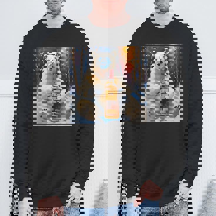 ウイスキーが飲みたいと目で訴える白熊 半袖 男女兼用 スウェットシャツ 高齢者への贈り物