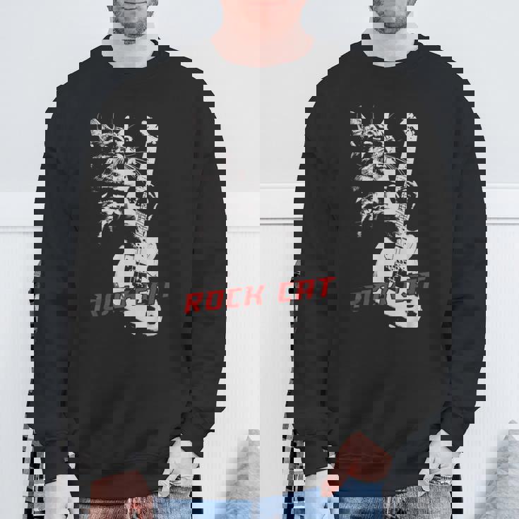 エレキギターを弾くロックキャット 面白い猫ニャーパロディショー スウェットシャツ 高齢者への贈り物